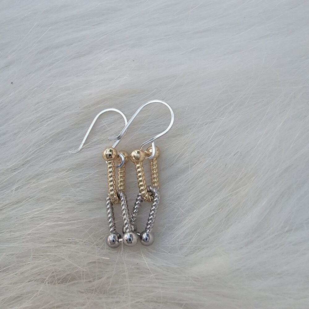 Two tone dangle drop link earrings